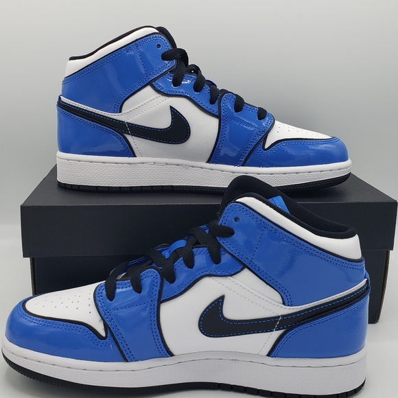 Jordan Shoes | Jordan Mid Signal Blue Patent Leather | Poshmark